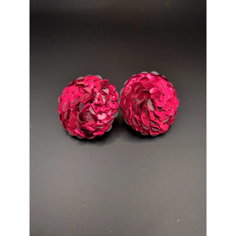 Vintage Red Sequined Clip On‎ Earrings
